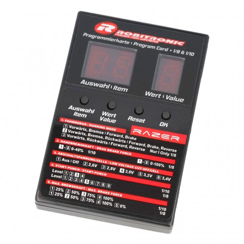 ESC Elettrici 1/8 R01269 Robitronic Programmatore LED Robitronic Razer per 1/8 e 1/10 Program Box Razer ten & eight