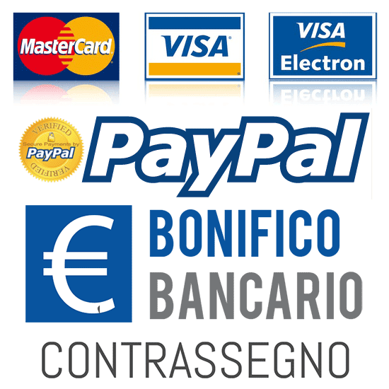 Accettiamo pagamenti con Carta di credito, 
PayPal, Bonifico Bancario, Contrassegno
